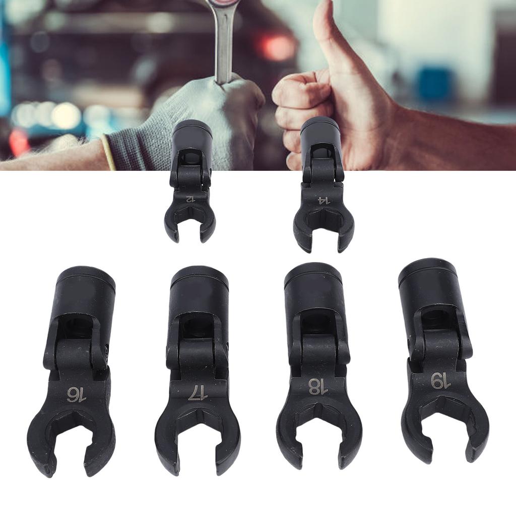 6PCS Crows Foot Wrenches 1Celsius2 3Celsius8 Inch Drive 6 Point Socket Flexible Head Fuel Line Wrench Set 12mm 14mm 16mm 17mm 18mm 19mm Opening