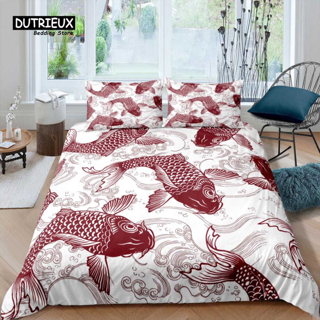Home Living Luxury 3D Carp Bedding Set Comfortable Duvet Cover Set Kids Bedding Set Queen and King EU/US/AU/UK Size