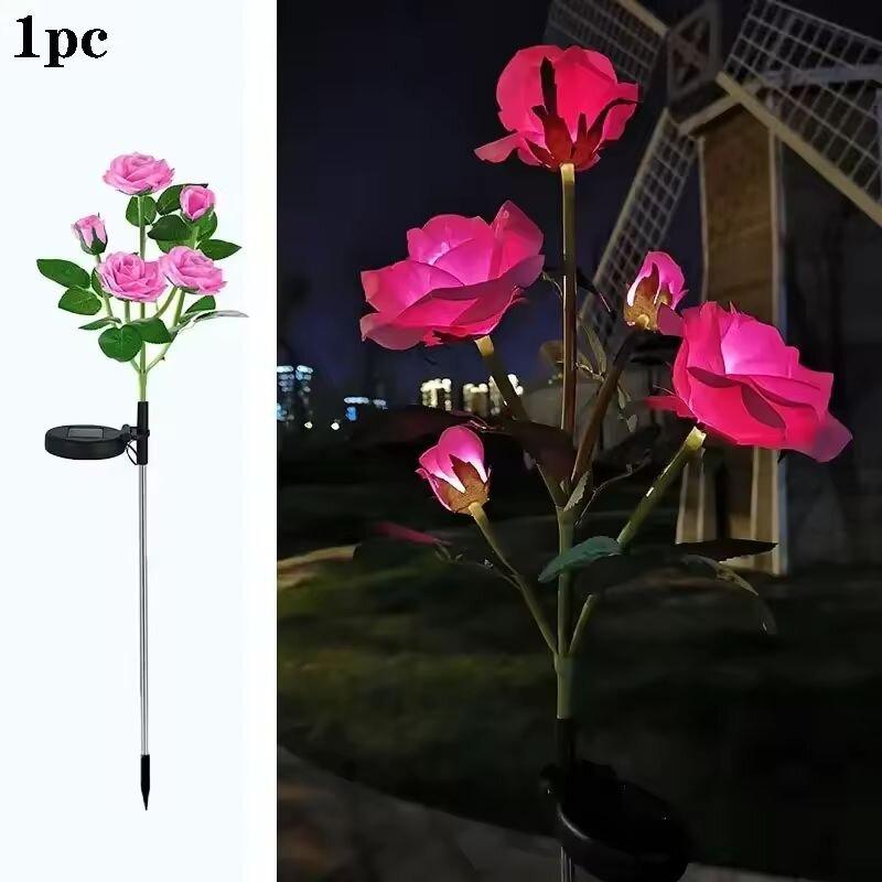 

1PC Solar 5 Head Rose Flower LED Light Outdoor Plug in Decorative Light Landscape Lighting for Garden Lawn Yard Path Patio