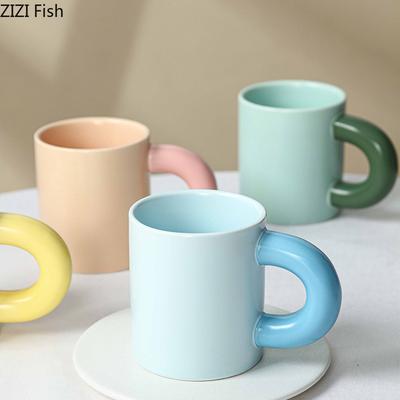 Creative Minimalism Porcelain Mugs Tableware Big Handle Water Cup Coffee Mug Dining Table Afternoon Tea Teacup Fruits Juice Cup