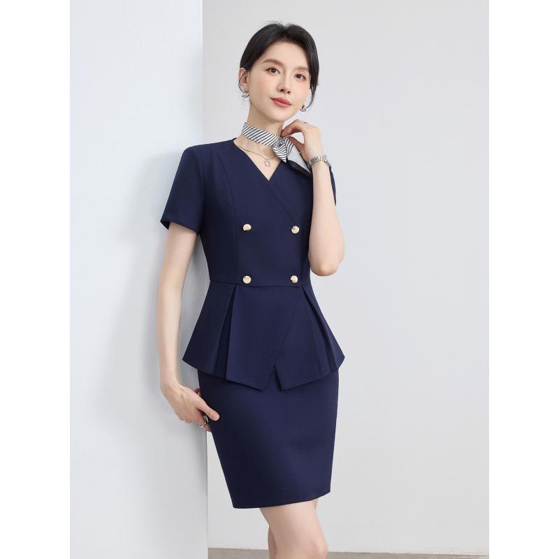 Women's Summer Short-Sleeved Suit: 2026 Professional Wear for Hosts/MCs, Beauty Salon Uniform