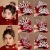 Children's 2026 New Year Red Crown Hair Clip Ponytail Holder for Girls