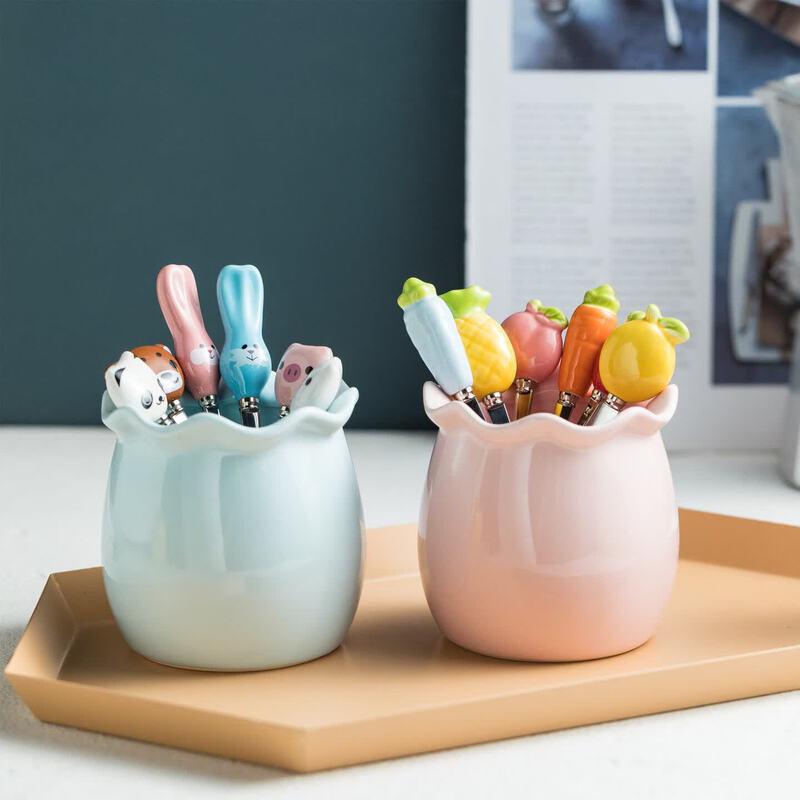 304 Stainless Steel Fruit Fork Set with Storage Jar