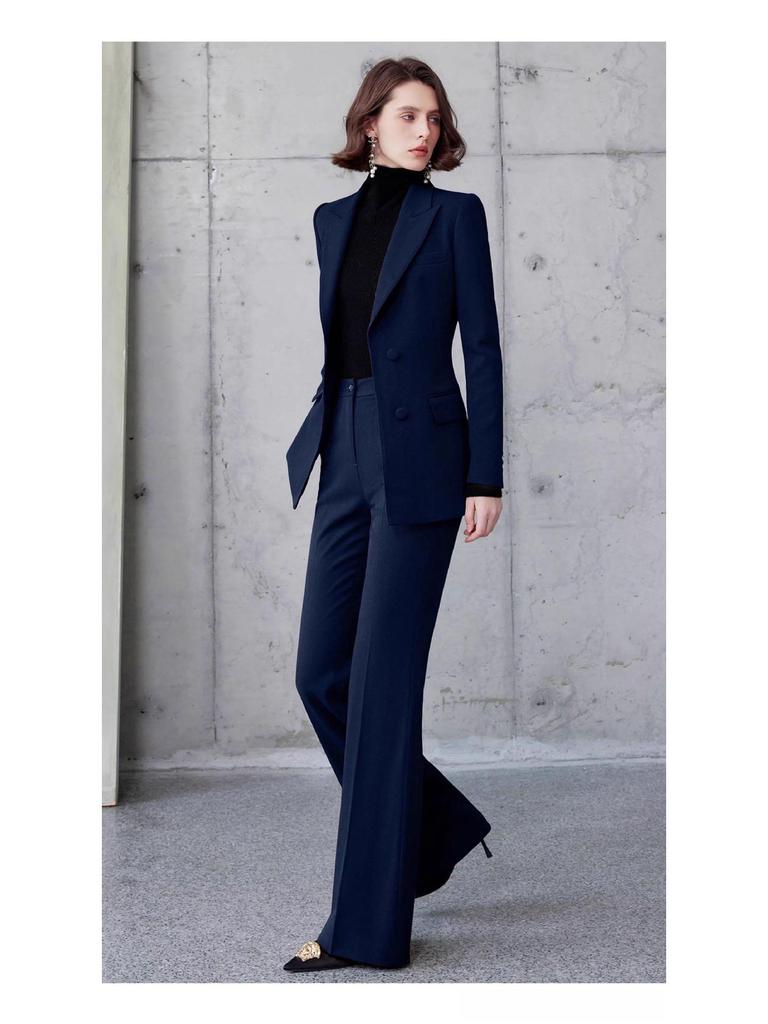 AD Gold Brown Wool Herringbone Suit: Autumn/Winter Formal Blazer & Wide-Leg Trousers