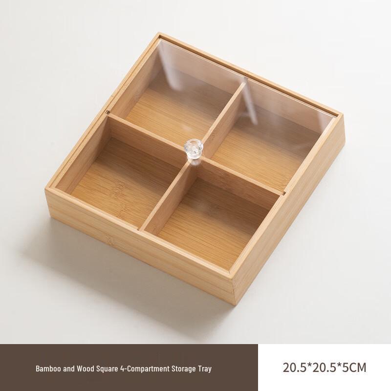 Deqi Hui Bamboo Compartmented Serving Tray with Lid