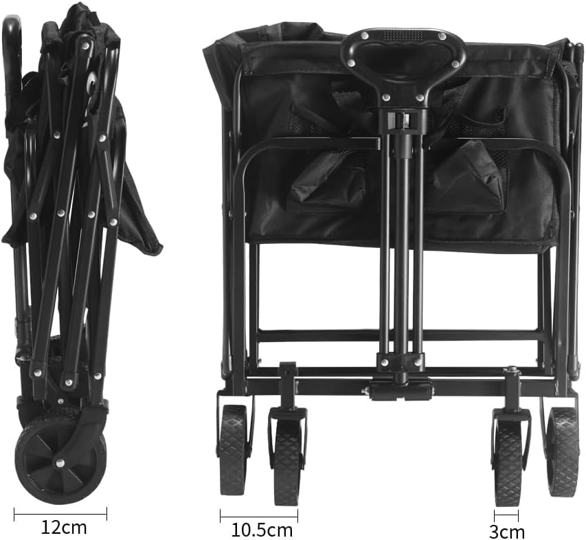 ALKAID Carry Wagon Load Capacity 150kg Foldable Carry Cart Outdoor Wagon Large Capacity Camping BBQ Compact Storage (Medium Size/Black)