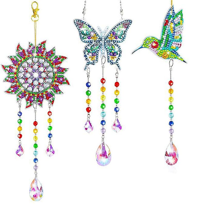 DIY Diamond Painting Suncatcher Wind Chime Pendant Double Sided Hanging Ornament Bedroom Window Decoration Pendant Handmade Gift