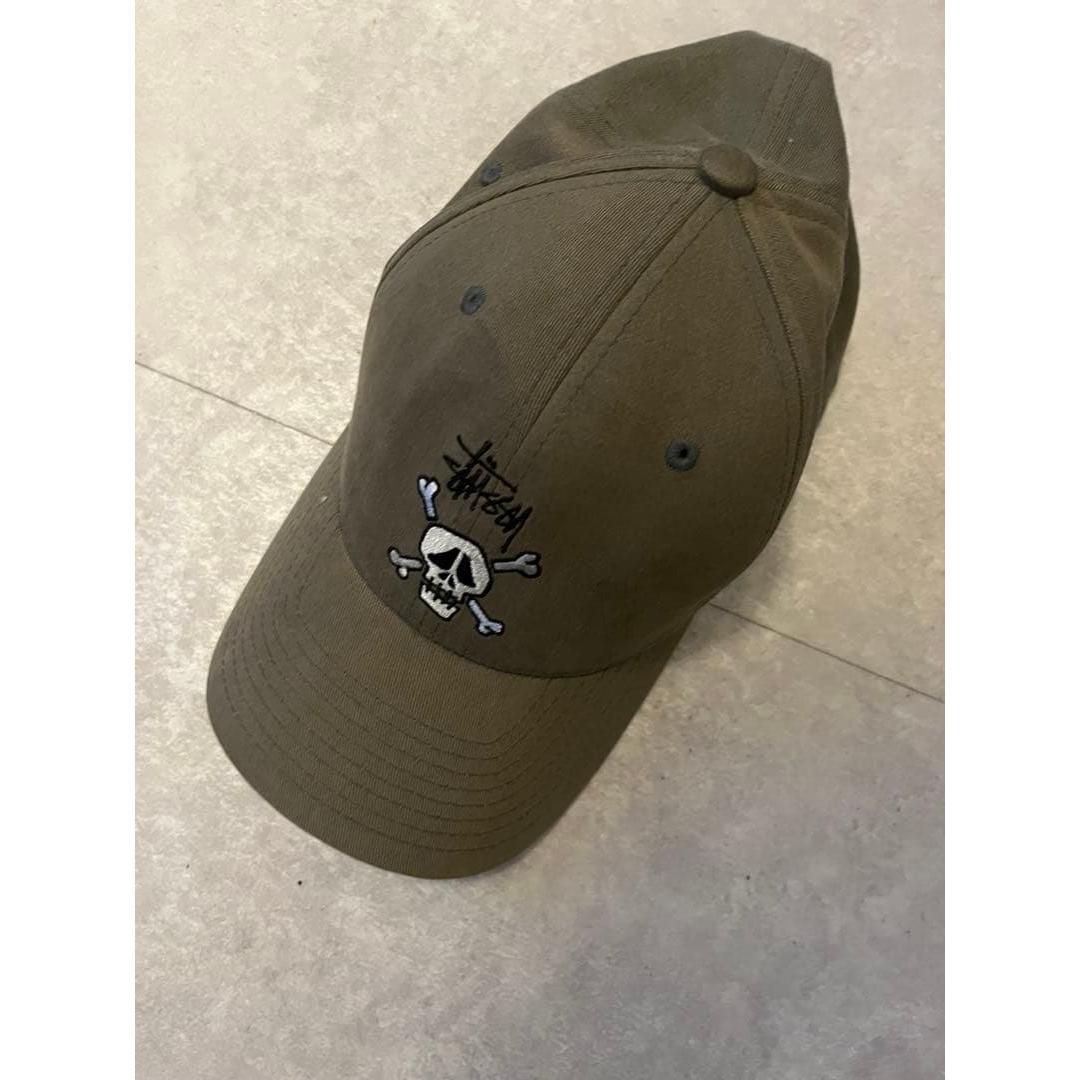 Used Stussy Skull Embroidery Cap Olive 90s Vintage