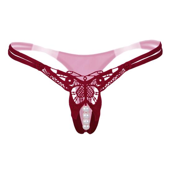 Hot Sexy Faux Pearl String Massasje Åpent Skritt Undertøy Truse Lady G-String