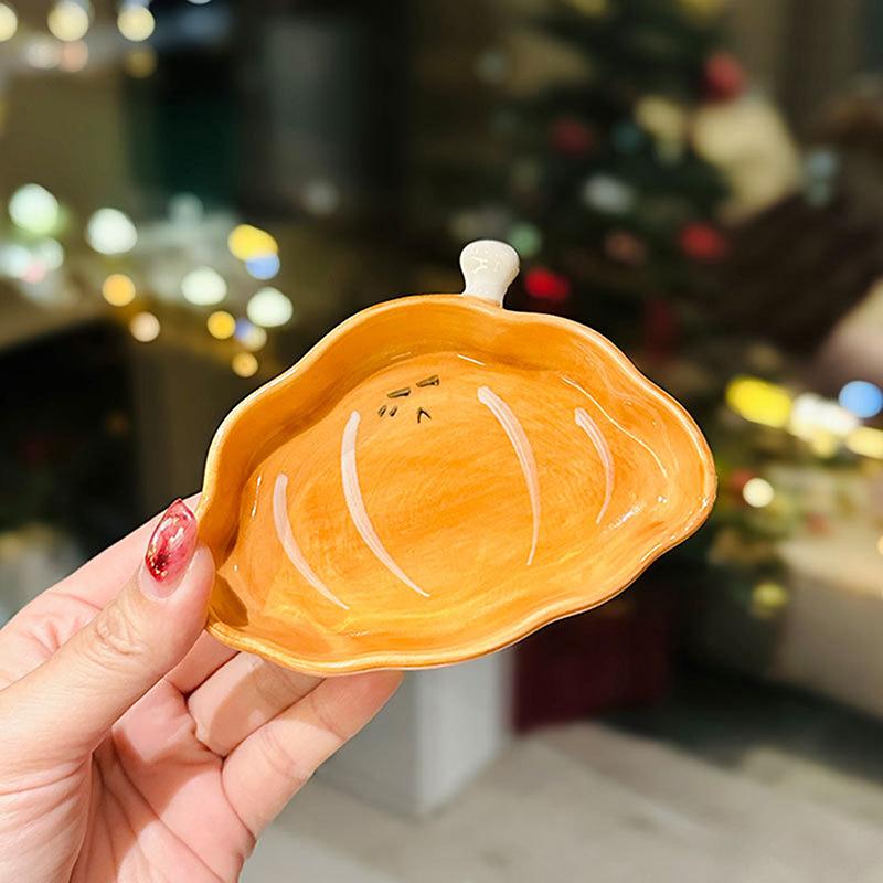 Ceramic Bread Plate Cute Croissant Pattern Dessert Plate Home Creative Plate Ceramic Seasoning Plate Dipping Plate