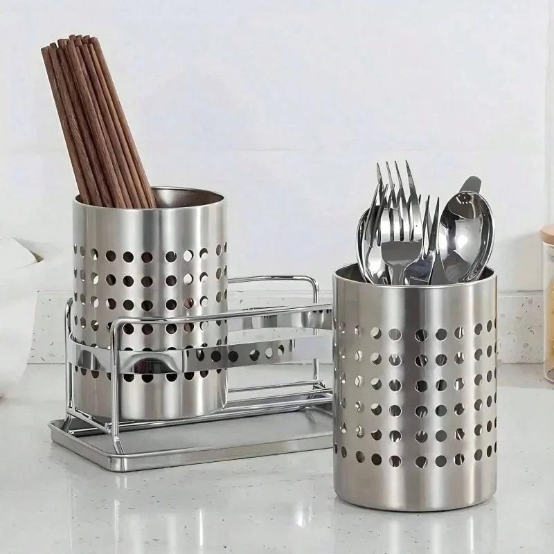 1Piece Steel Stainlesscylindrical Chopstick Cutlery Storage Box Suitable For Home Kitchens, Restaurants, And Dormitories