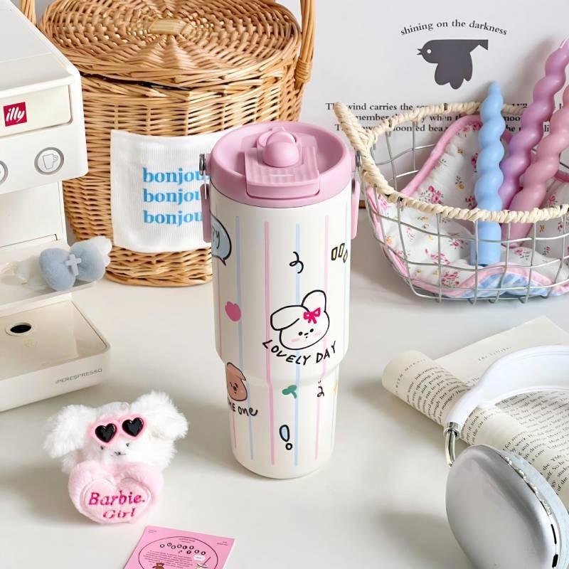 Cartoon Bunny Insulated Travel Mug With Handle And Stainless Steel For Kids And Adults