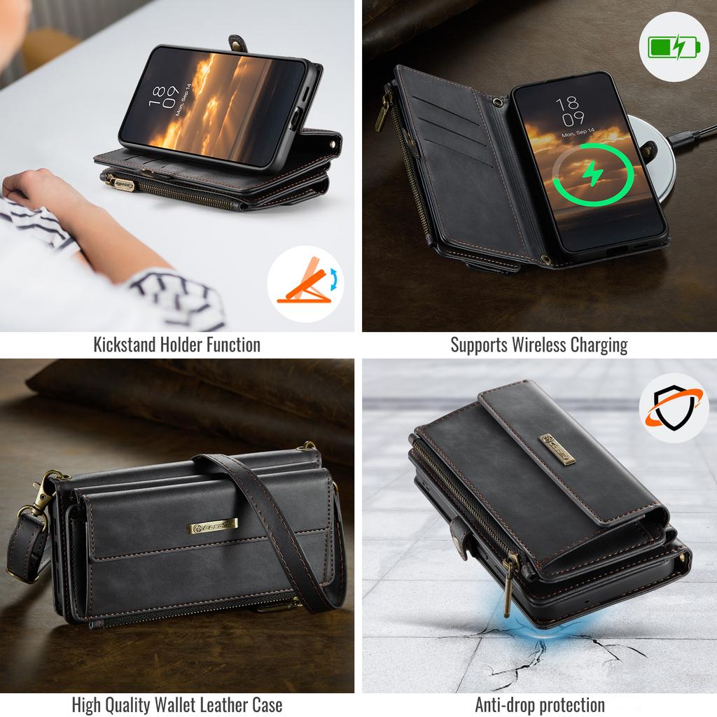 For Samsung Galaxy S23 FE Case CASEME C39 RFID Blocking Zipper Wallet Stand Leather Cover with Strap