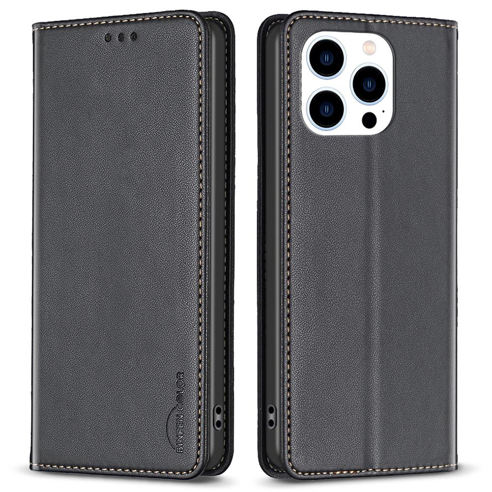 

BINFEN COLOR BF18 For iPhone 16 Pro Max Case Magnetic Closing Leather Phone Cover Black
