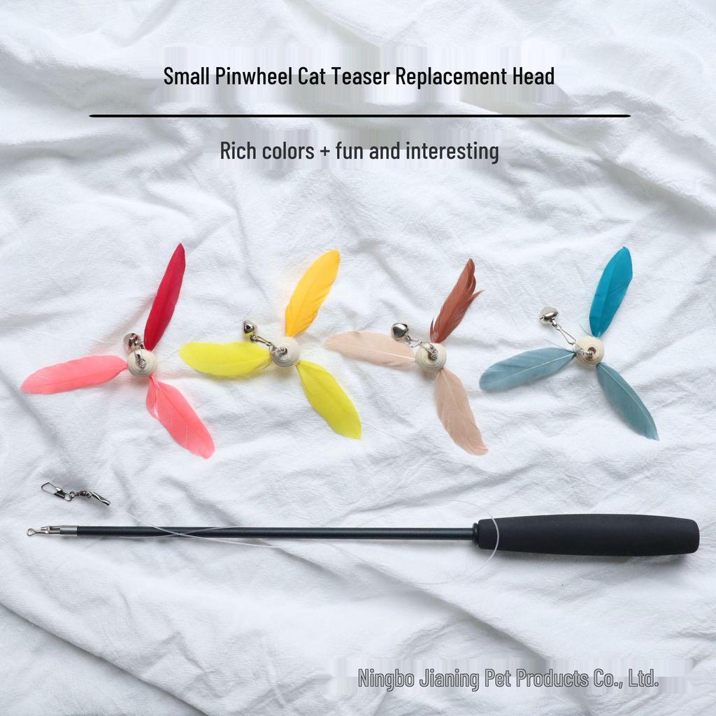 Colorful Rotating Pinwheel Feather Cat Teaser Wand Attachment - Interactive Kitten Toy for Boredom Relief