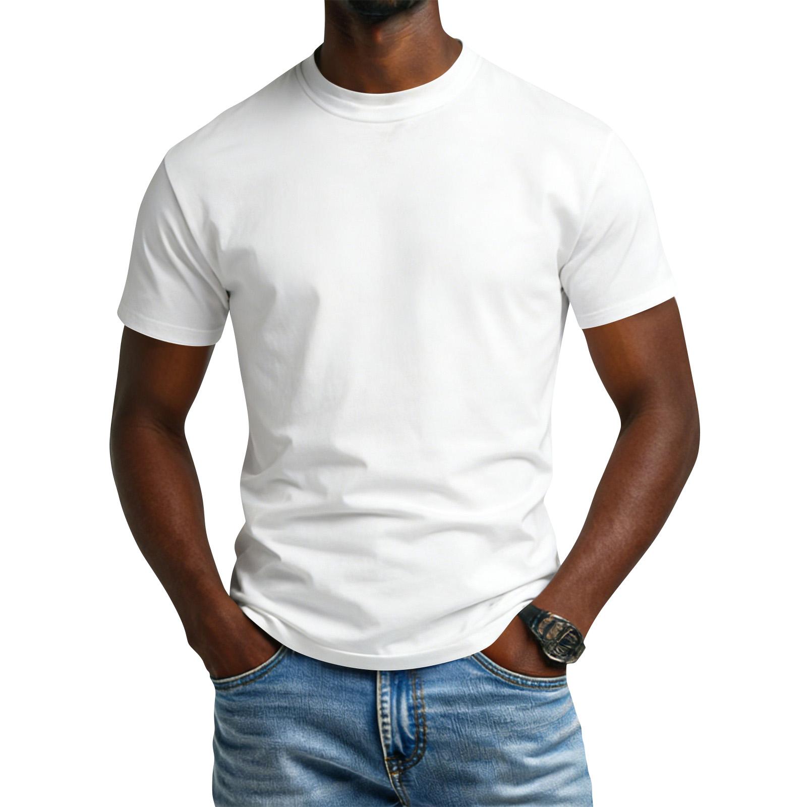 Men s Color Round Neck Top Fashionable Casual Sports Short Sleeved Shirt XL белый