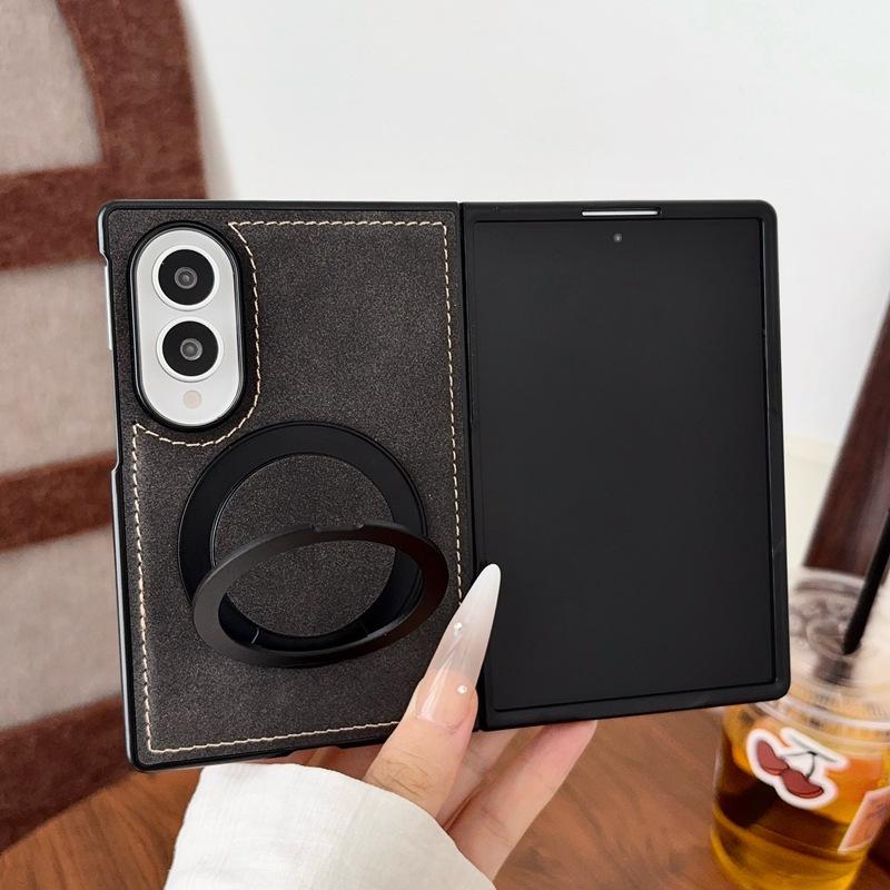 Applicable To Samsung Zfold8 Folding Mobile Phone Case Zfold8 Retro Leather Pattern Rotating Bracket Magnetic Suction Anti-drop Protective Cover