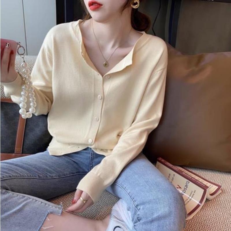 Women Korean Style Knit Cardigan Sweater Long Sleeve Button Front Sweaters Jackets Solid Color Loose Casual Sweaters Knitted Shirts