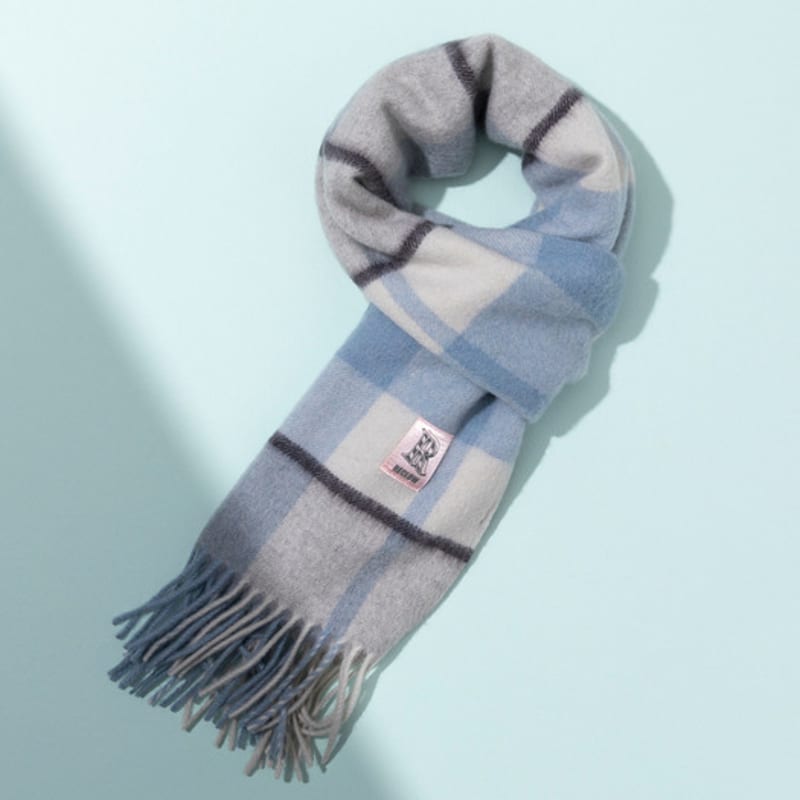 RECLOW RECLOW LAND 100% Cashmere Check Muffler Blue