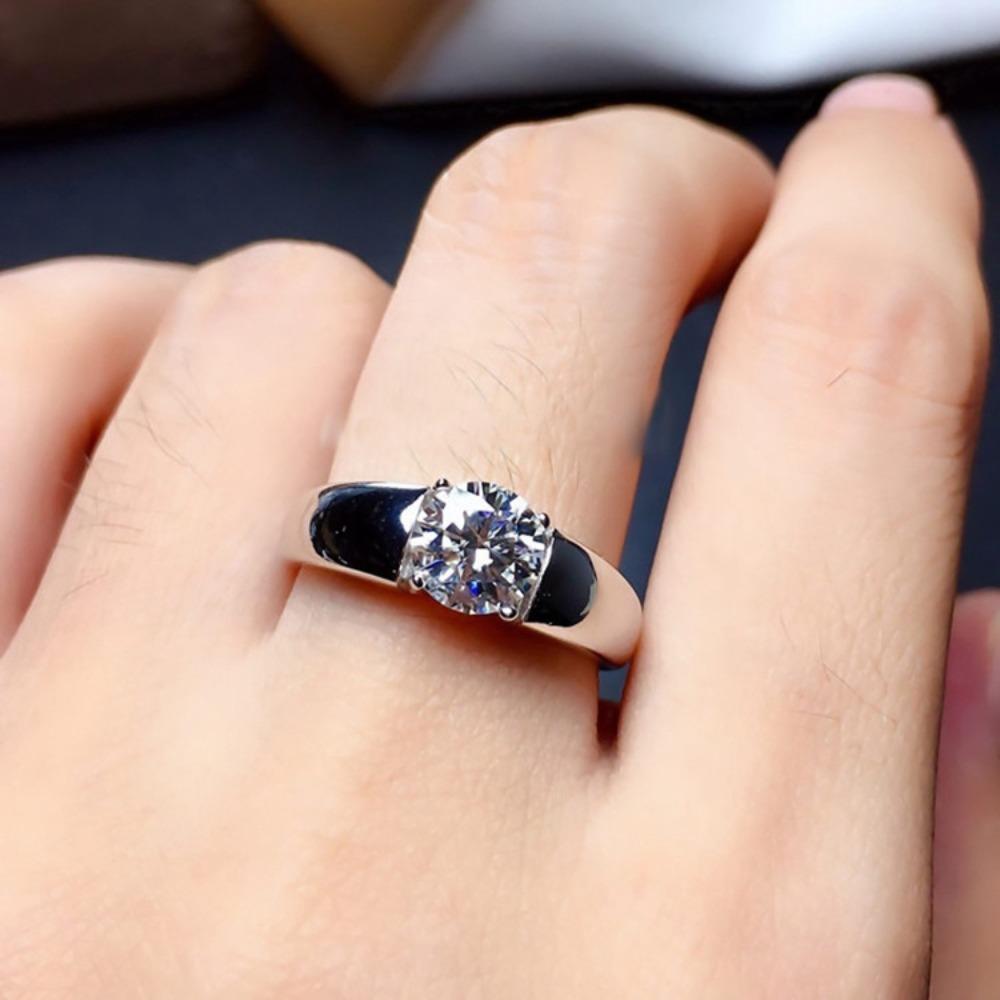 2 Carat Moissanite Ring for Men Platinum Plated Wedding Band Trendy Simulation Diamond Jewelry Gift