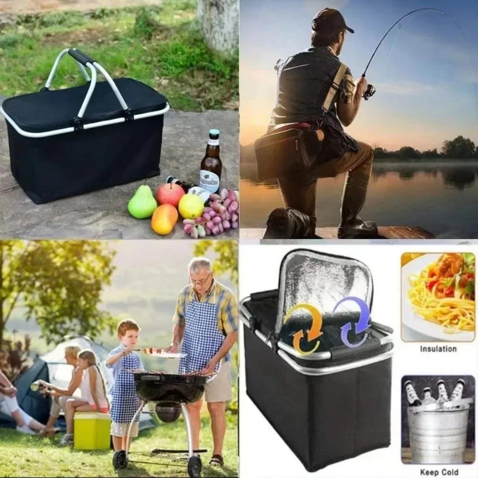 1pc Large Capacity Aluminum Picnic Basket with Thick Foam Lining - Durable, Parties, and Travel, Outdoor Picnic Essentials