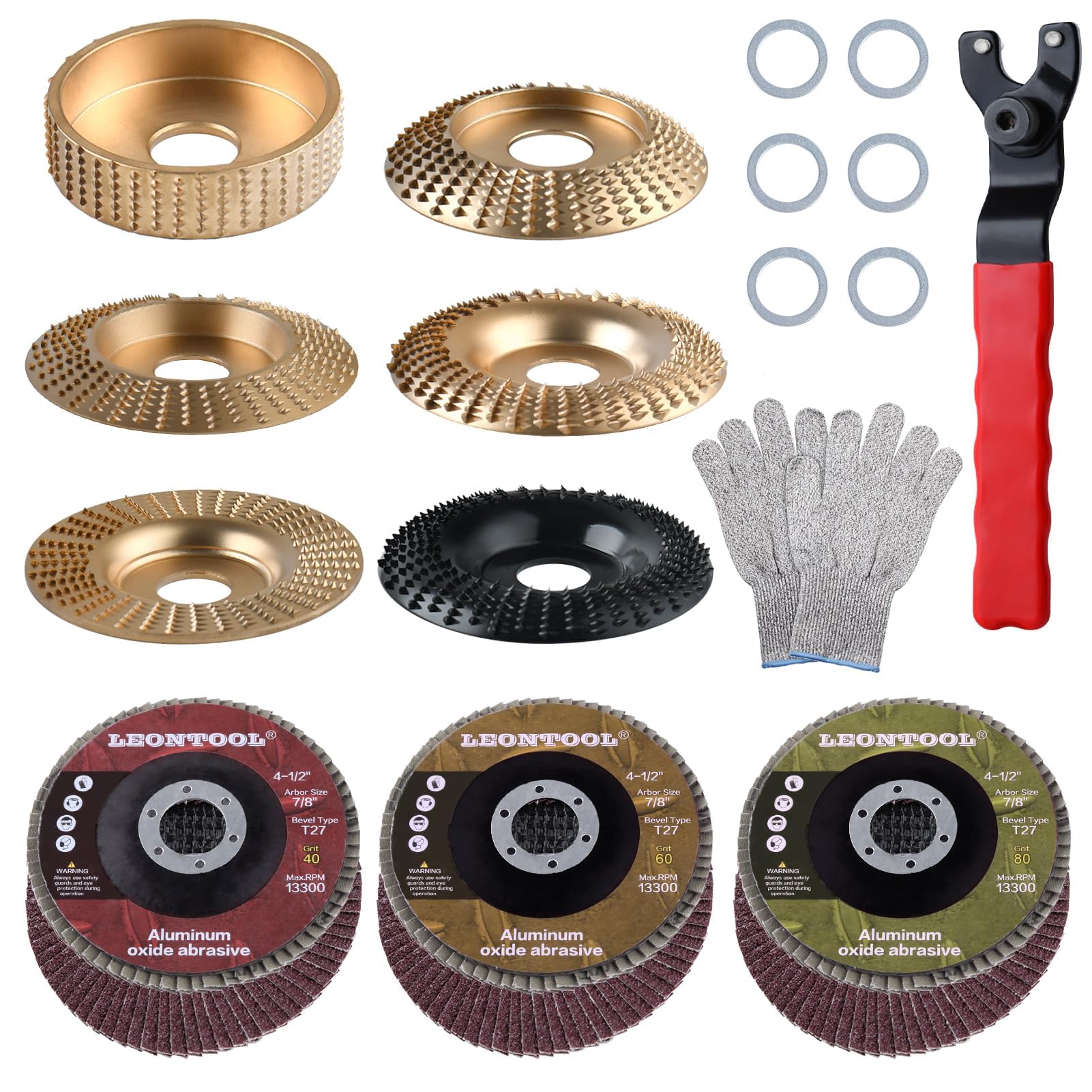 

LEONTOOL Set of Wood Carving Spark Discs with Lock Nut Woodworking Shaping Grinder Shaping Grinding Wheel Abrasive Flap Sanding Flap Disc Grinder Wood