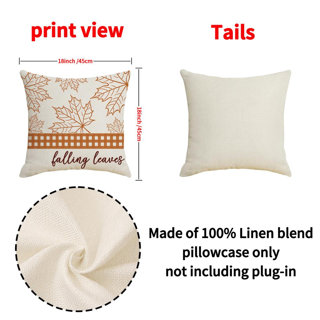 Autumn Maple Leaf Print Pillow Cover Simple Versatile Letter Cushion Indoor Home Decor Sofa Cushion