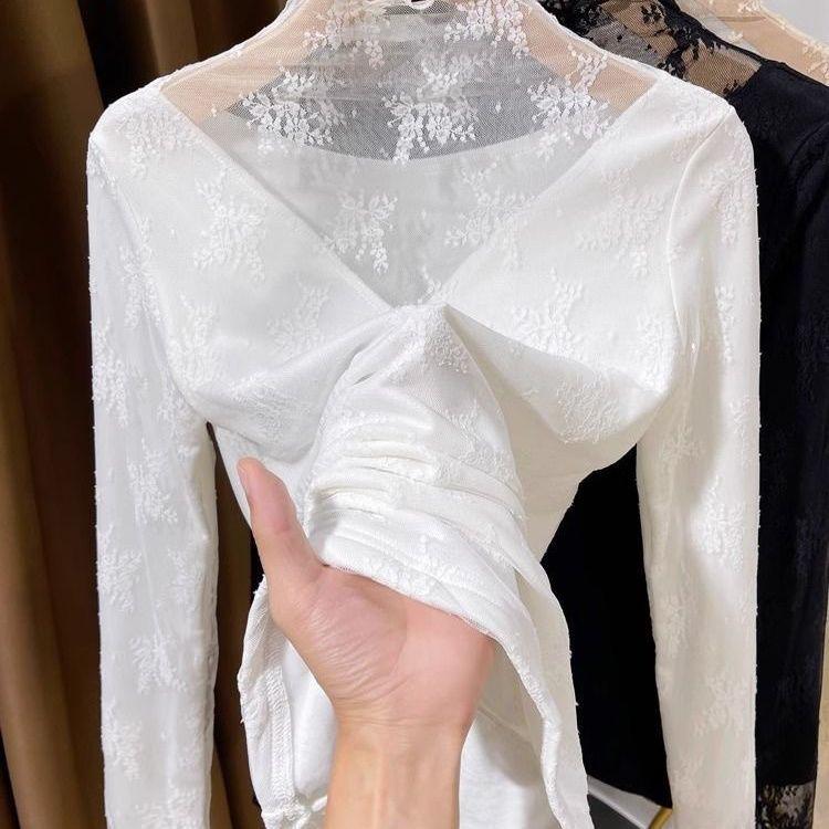 Women's High-Neck Fleece-Lined Lace Base Layer Top - Winter 2025 High-End Fashion