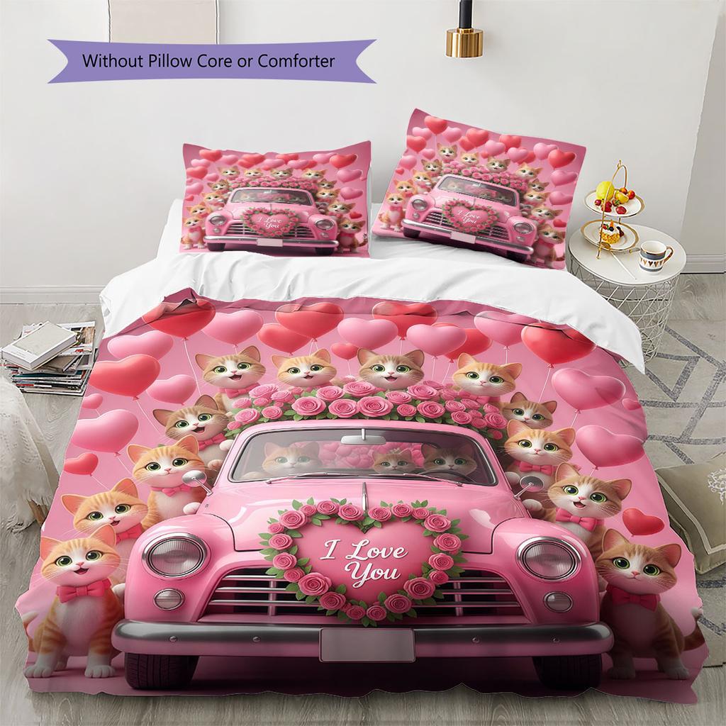 Trucks animals Pattern Bedding Quilt Set Quilt Cover Pillowcase Home Decoration Birthday Gift (1 * duvet cover + 2 * pillowcase, without core)