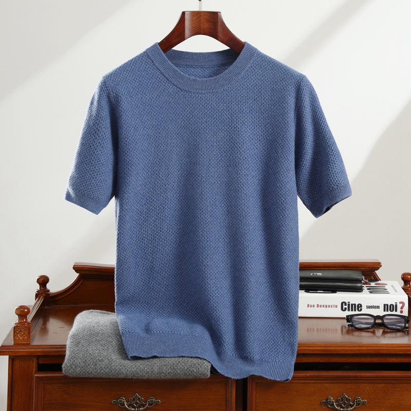 Men s 100 Cashmere Short Sleeve Round Neck Knit T-shirt - AutumnWinter 2025 Collection L синийсерый 14400₽