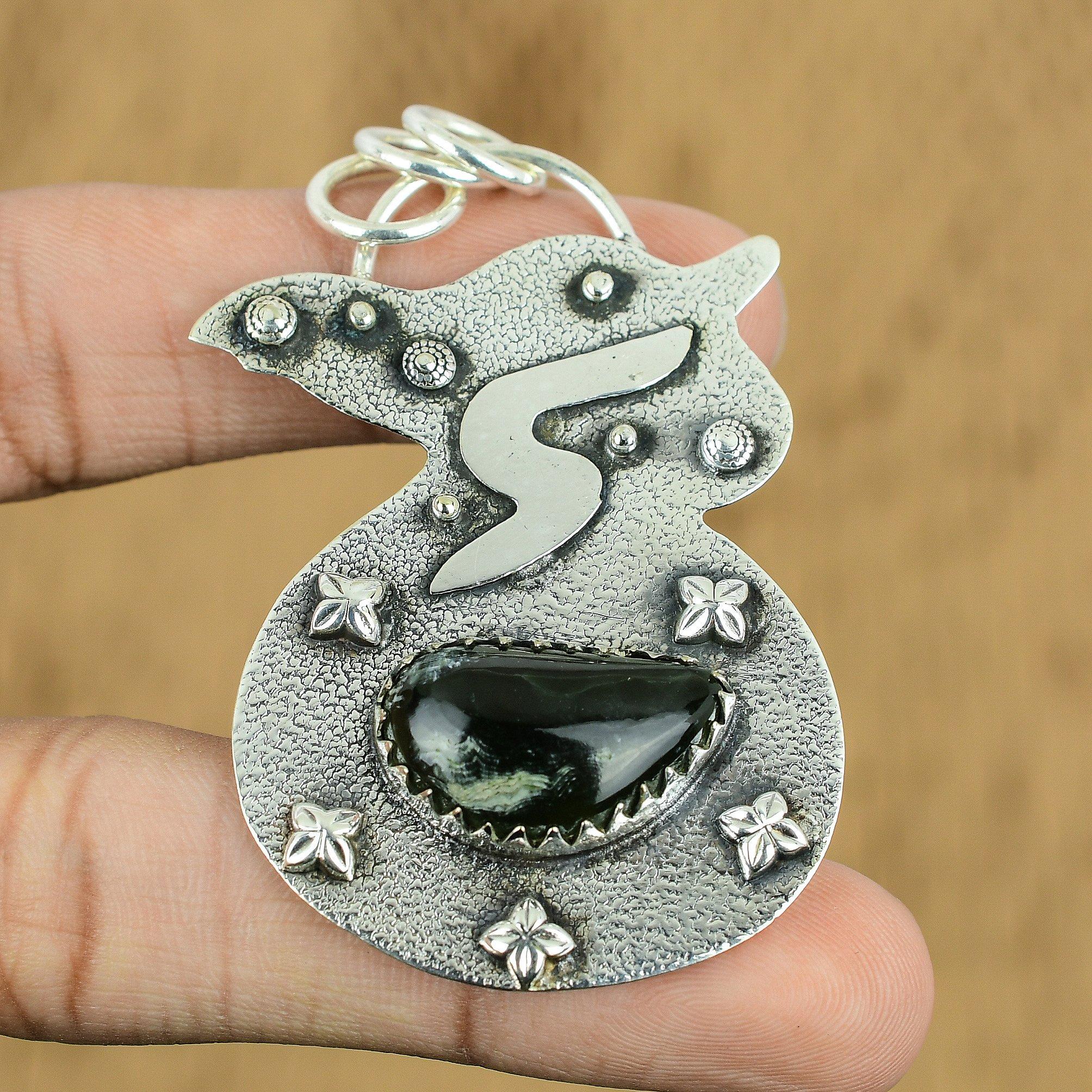 

Natural Seraphinite Gemstone Jewelry 925 Sterling Silver Pendant For Women