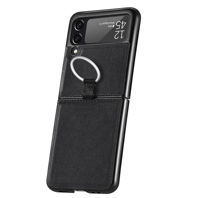 Lett Slim Folding Design Lærveske For Samsung Galaxy Z Flip3 Flip 3 5g Med Ring Holder Protective Coque