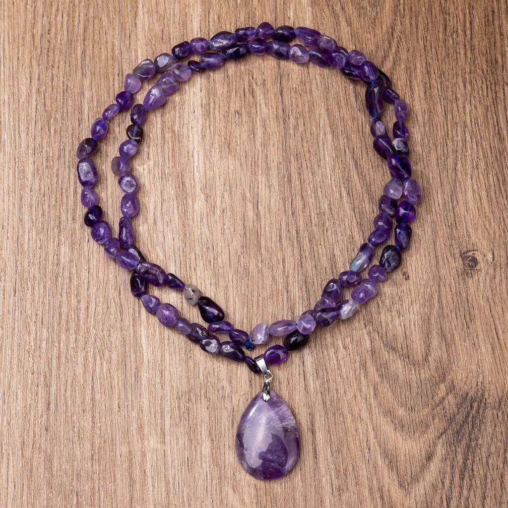 Natural Crystal Sweater Chain, Amethyst Pendant, Long Necklace, Christmas Gift, Valentine's Day Gift, Girlfriend Gift, Couple Gift, Birthday Gift