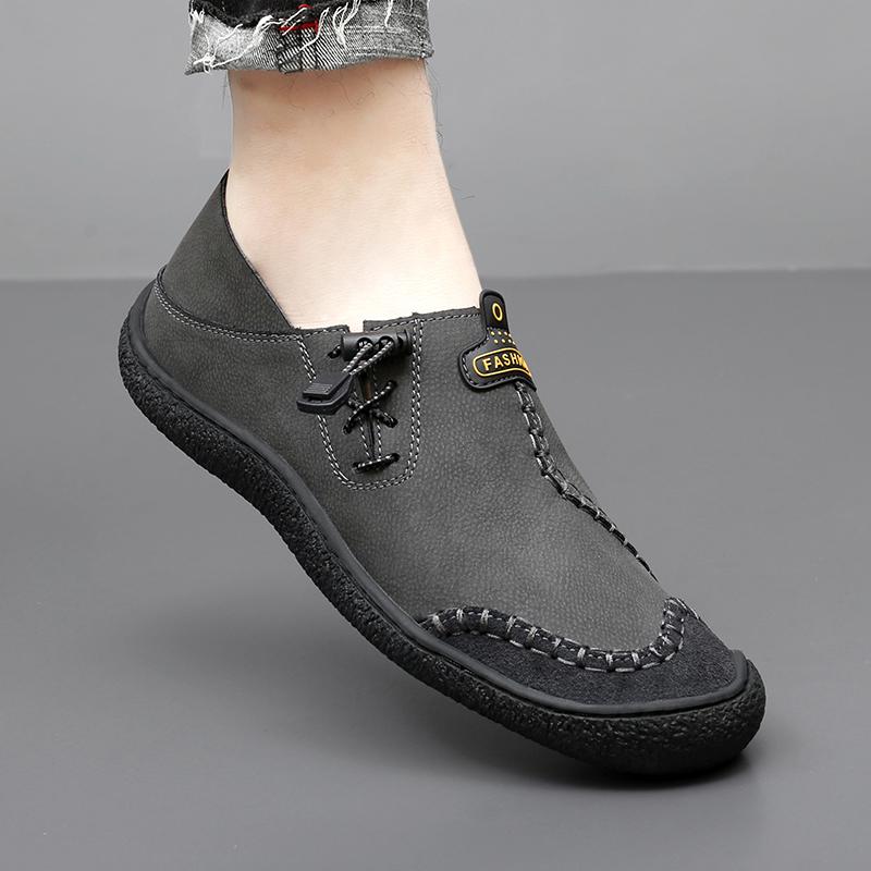 Men Handmade Leather Shoes Black Casual Hiking Shoes Outdoor Grey Walking Driving Shoes Over Sized Brown Slip On