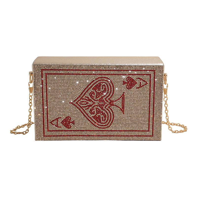 Small Diamond Embellished Evening Clutch Bag With Chain For Gift And Party Use