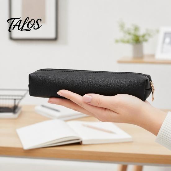 Estojo Elegante Minimalista em Couro PU para Lápis, Bolsa Multifuncional para Armazenamento de Material de Papelaria com Zíper Metálico Suave, Bolsa para Viagem à Prova d'Água e Manchas