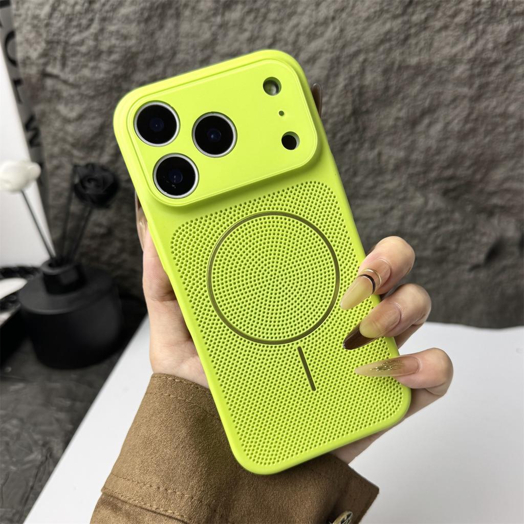 Breathable Heat Dissipation Mesh Case for iPhone 17 Air 16 15 14 13 12 Pro Max For Magsafe Glass Lens Protection Hard PC Cover
