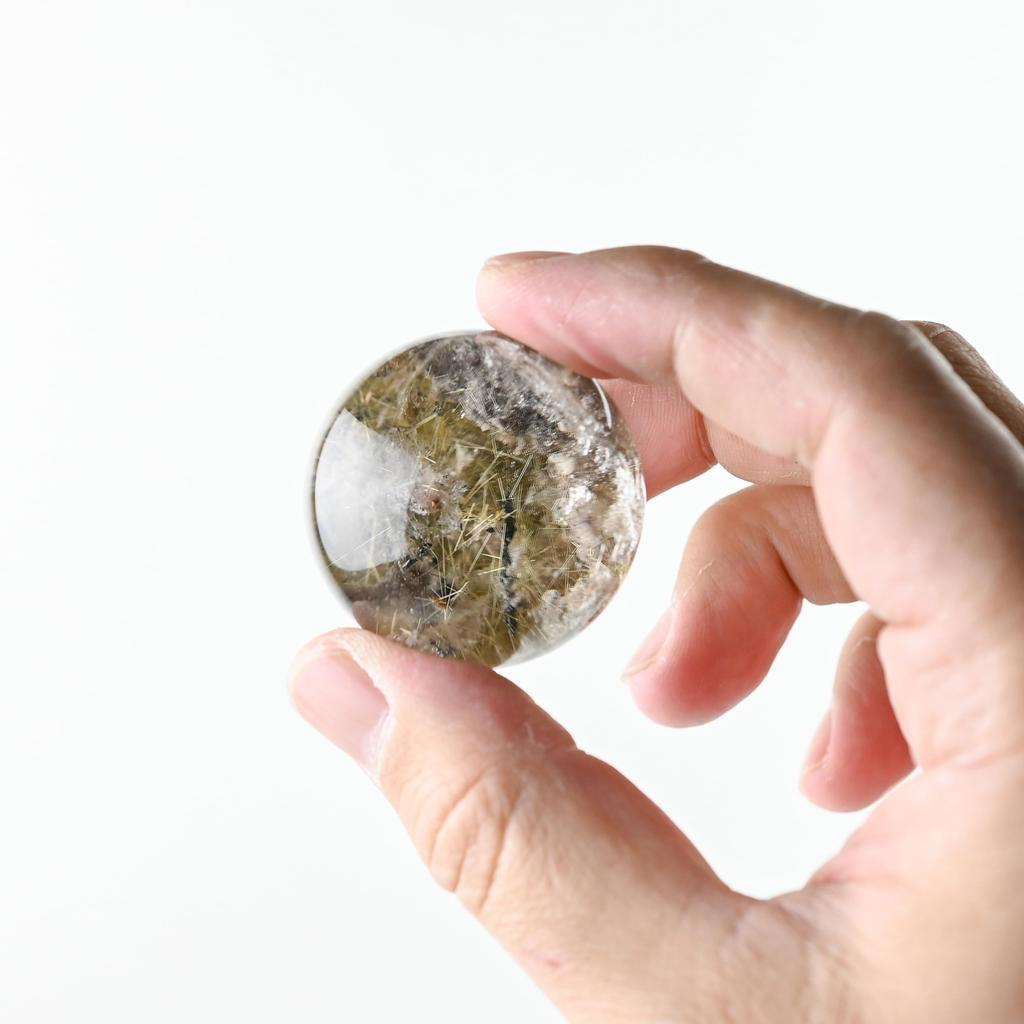Garden Rutilated Quartz Gold Needle Good Work Power Amulet [Eigado] Sphere, 40mm, 89g, Quartz, Fortune, Luck, Stone,