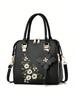 Floral detail shoulder bag, fashionable zipper work large capacity handbag, casual crossbody bag
