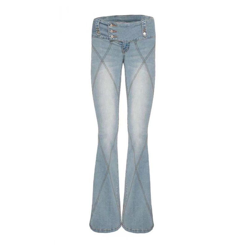 

Iamgia Fashion Sexy Yi Mengling Same Horn Denim Retro Washed High Waist Slimming and Tight Pants Light Blue S