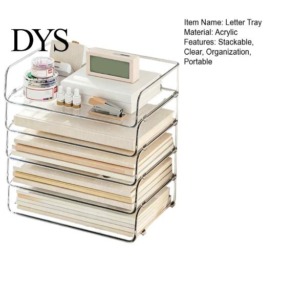 Stackable Desk Drawer Organizer Paper Letter Tray, Acrylic File Organizer, Clear Information Sorting Container Holder Sorter for Documents,