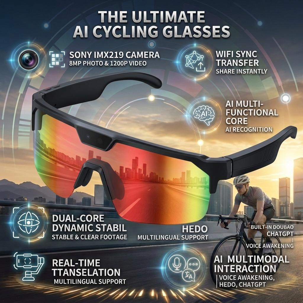 

Smart Glasses 1200P HD Video Camera 8MP Sensor 30MP Photo WiFi Sync Bluetooth 5.3 Audio Sunglasses Anti-shake Dual Mic Noise ENC помаранчевий