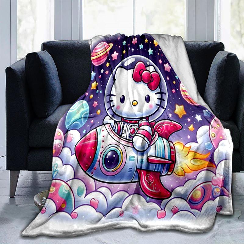 1pc Hello Kitty's Cosmic Adventure Blanket,Living Room, Travel, Camping, Car Blankets, Beach, Office Naps, Seasonal Universal Cartoon Throw Blanket Fo
