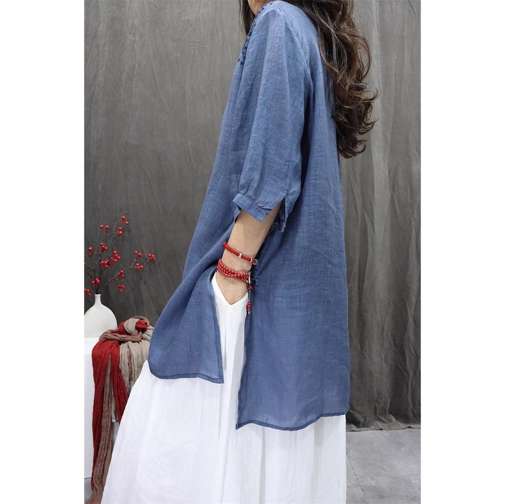 Spring/Summer Retro Embroidered Shirt Loose Literary Leisure Mid-length Women's Top