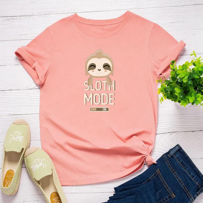 Faultiermodus Druck Damen T-Shirt Kurzarm O-Ausschnitt Locker Damen T-Shirt Damen T-Shirt Oberteile Kleidung Camisetas Mujer