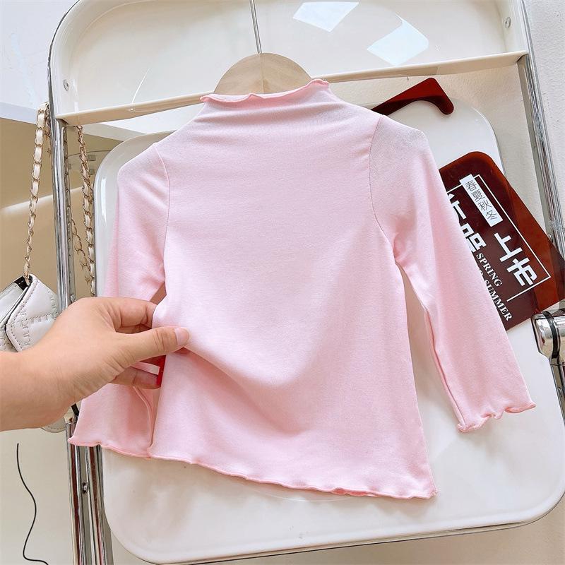 

Autumn/Winter Kids Modal Ruffle Edge High-Neck Lace Top 140 cm рожевий