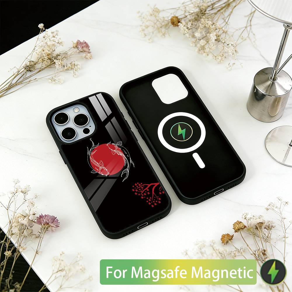 

Painting Koi Carp Art Phone Case For iPhone17,16,15,14,13,12,11 Plus,Pro Magnetic with Magsafe Wireless Charging iPhone11