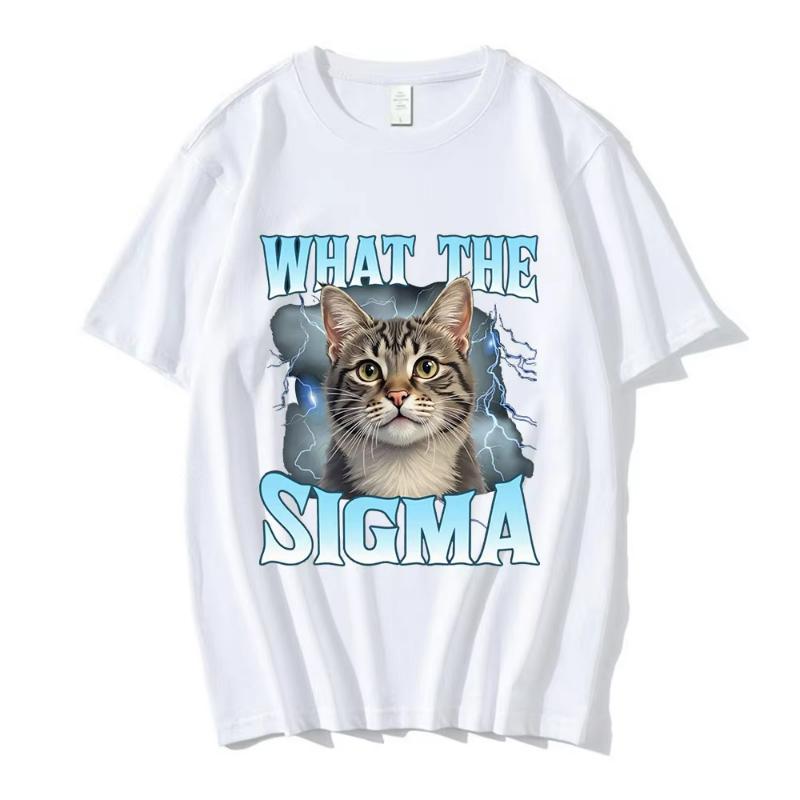 What The Sigma Funny Meme Cat Graphic T-Shirts Men's Women Cotton Casual Oversized Short Sleeve T Shirts Cotton T Shirt