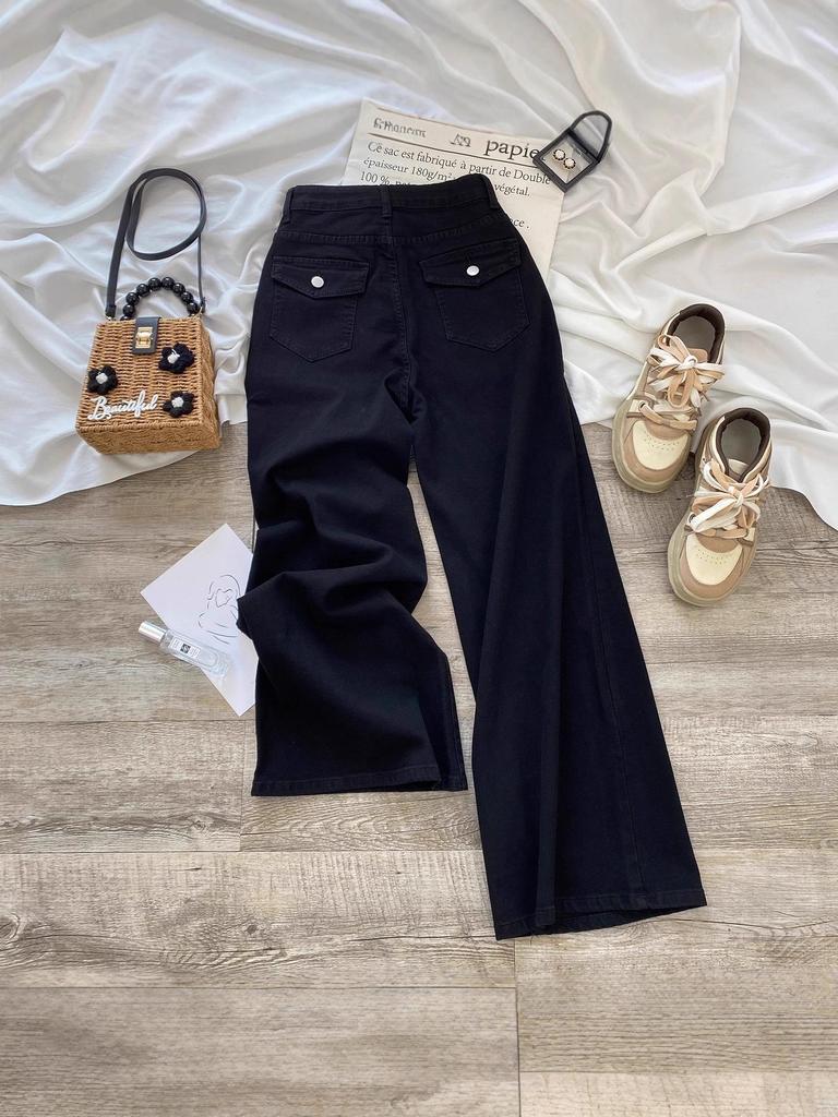Women's Black High Waist Slimming Wide-Leg Jeans - Autumn 2025