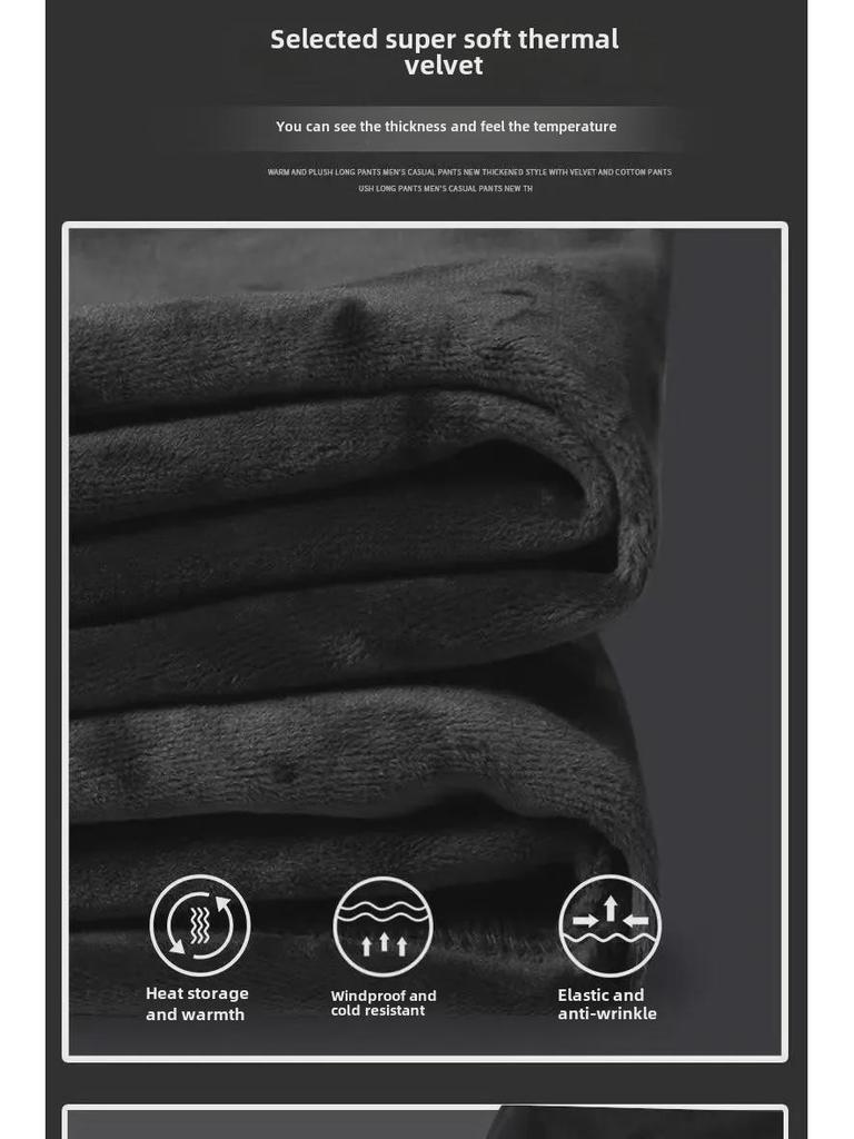 Męskie Zimowe Spodnie Dresowe Slim z Aksamitną Podszewką - Jednolity Kolor, Ciepłe Mankiety, Dostępne Duże Rozmiary